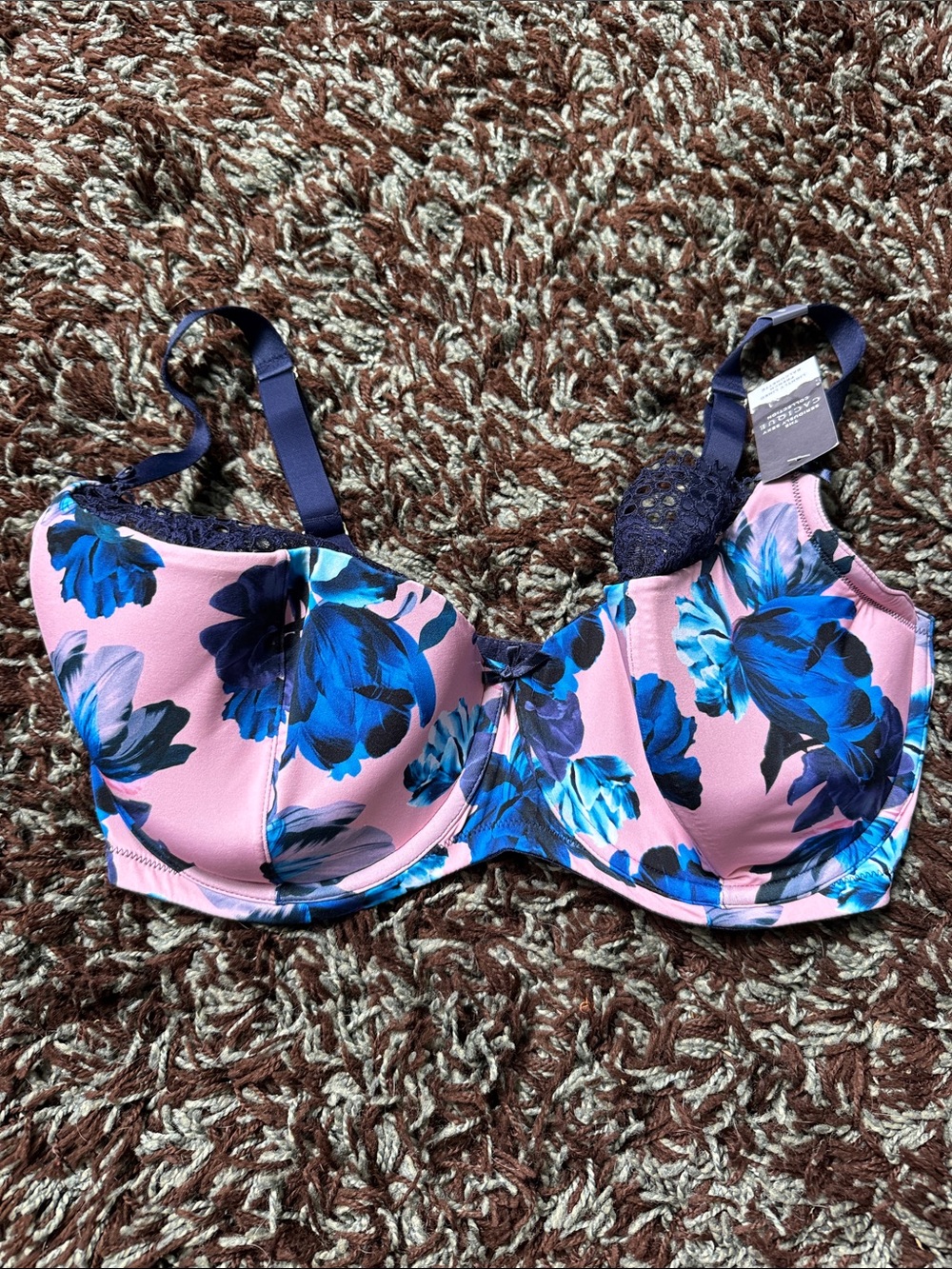 Cacique Pink Bra with Blue Floral Print